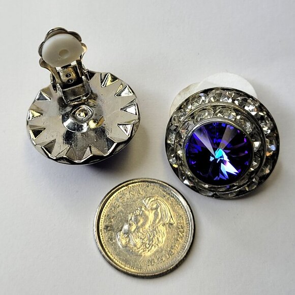 Purple Stud Clip On Earrings, Vintage Style Swaroski Crystal 20mm ClipOn Earring - Picture 3 of 3